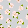 Spring cherry blossoms.ÃÂ Seamless pattern with JapaneseÃÂ sakura. Pink flowers on gray background. RomanticÃÂ Vector illustration Royalty Free Stock Photo